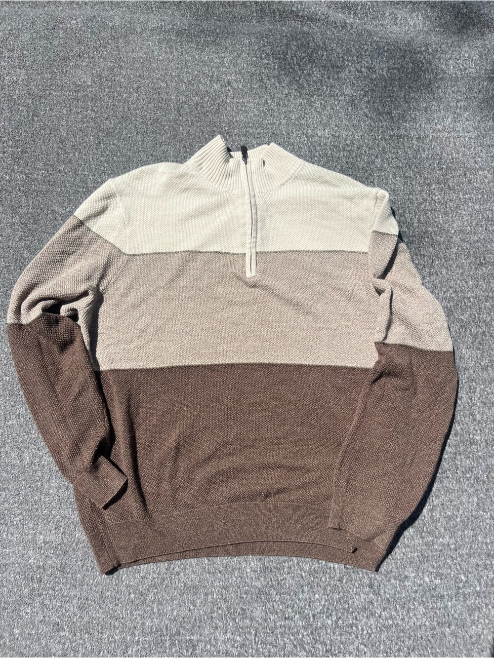 Dockers Colorblock Pullover Sweater in Cream, Taupe, and Brown with Zipper